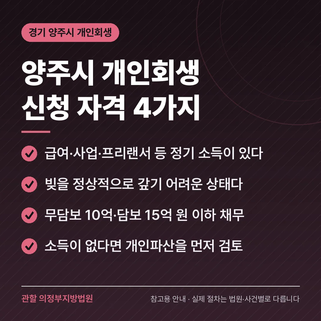 경기 양주시 개인회생 신청 자격 4가지 경기 양주시 개인회생 신청 자격 4가지