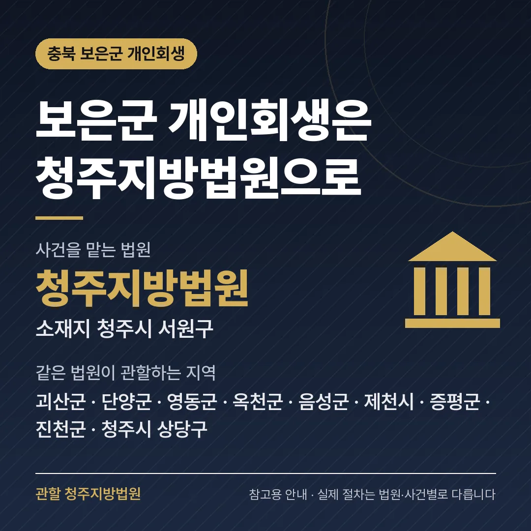 충북 보은군 개인회생 관할 법원 — 청주지방법원 충북 보은군 개인회생 관할 법원 — 청주지방법원