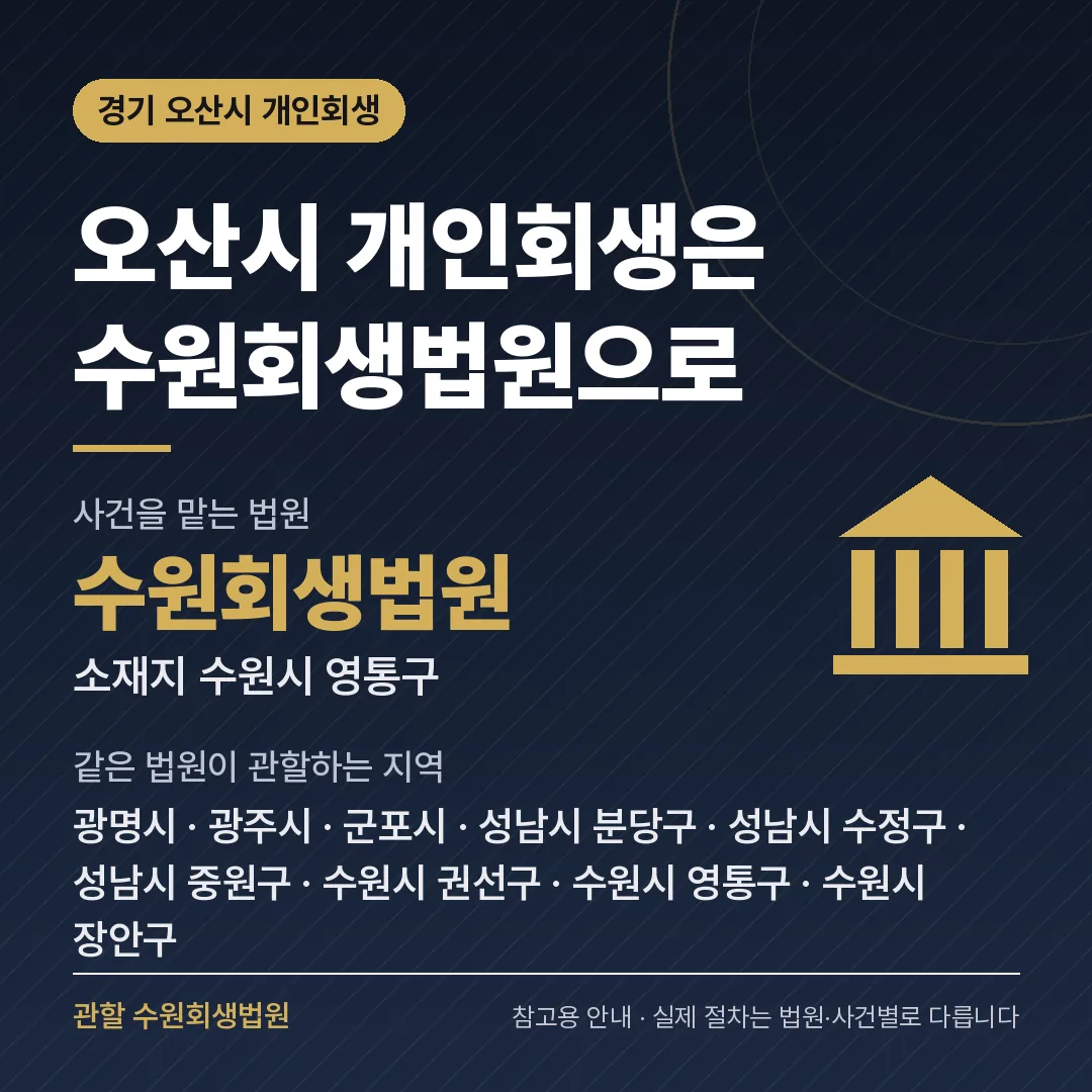 경기 오산시 개인회생 관할 법원 — 수원회생법원 경기 오산시 개인회생 관할 법원 — 수원회생법원