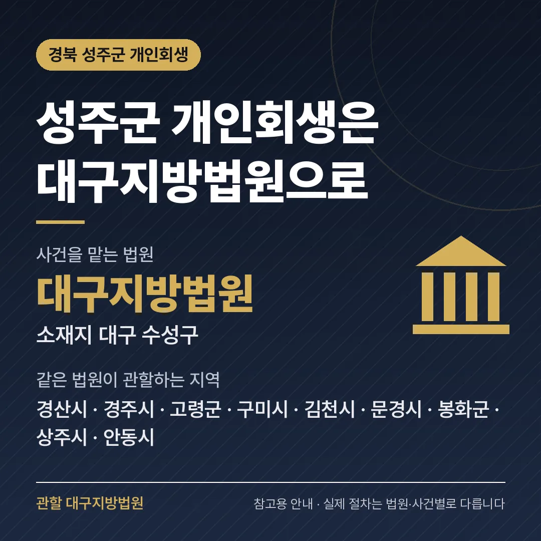 경북 성주군 개인회생 관할 법원 — 대구지방법원 경북 성주군 개인회생 관할 법원 — 대구지방법원
