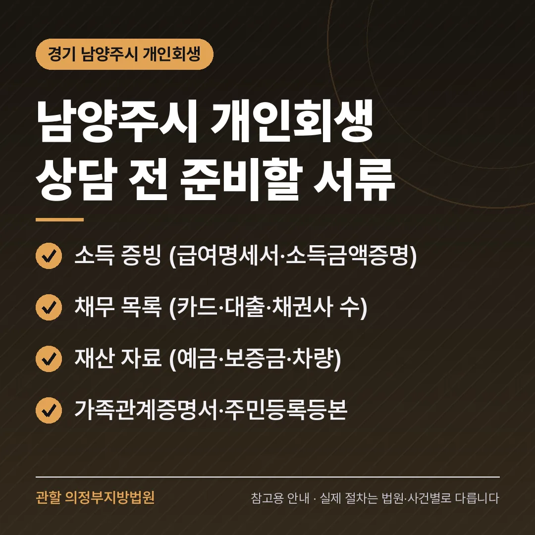 경기 남양주시 개인회생 상담 전 준비 서류 경기 남양주시 개인회생 상담 전 준비 서류