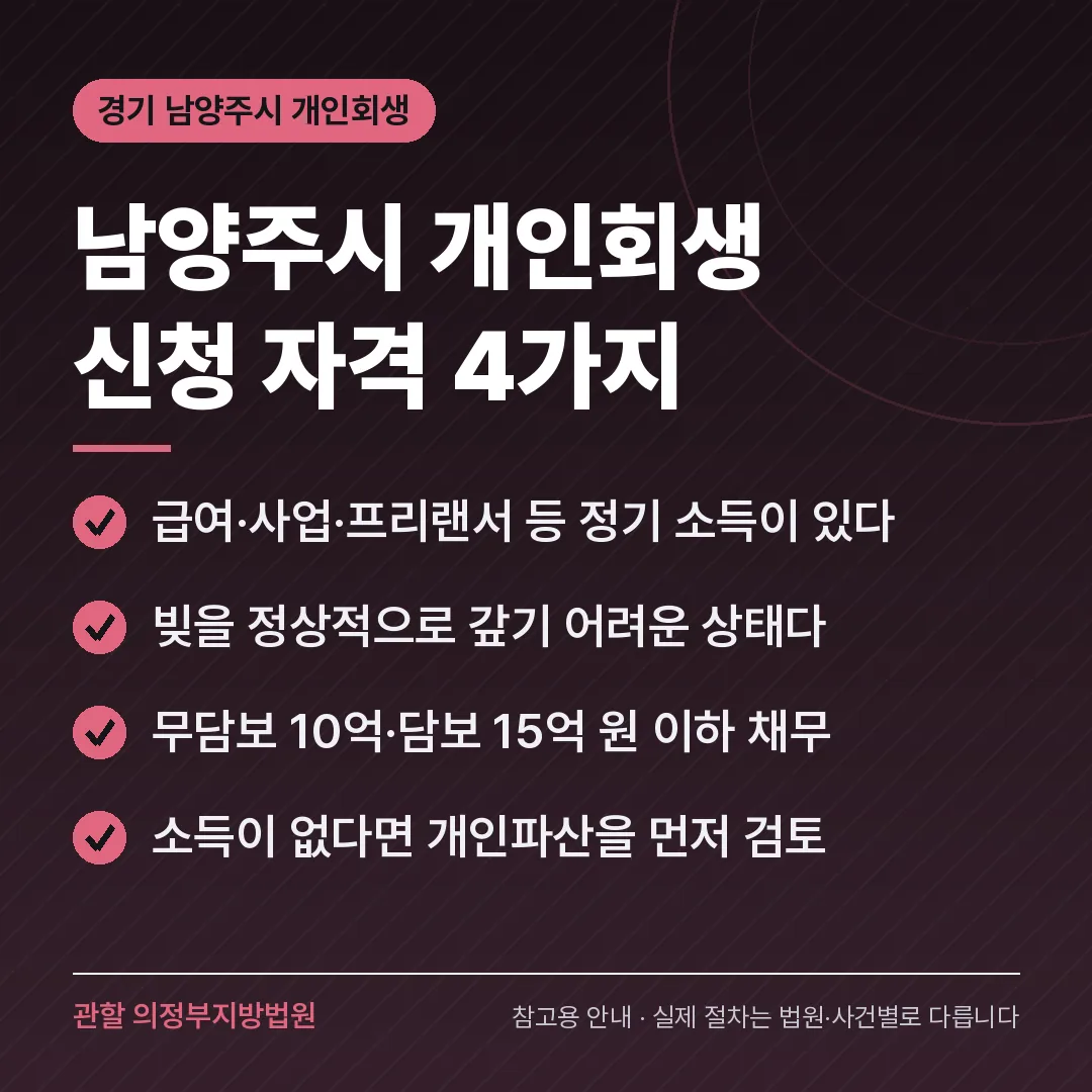 경기 남양주시 개인회생 신청 자격 4가지 경기 남양주시 개인회생 신청 자격 4가지