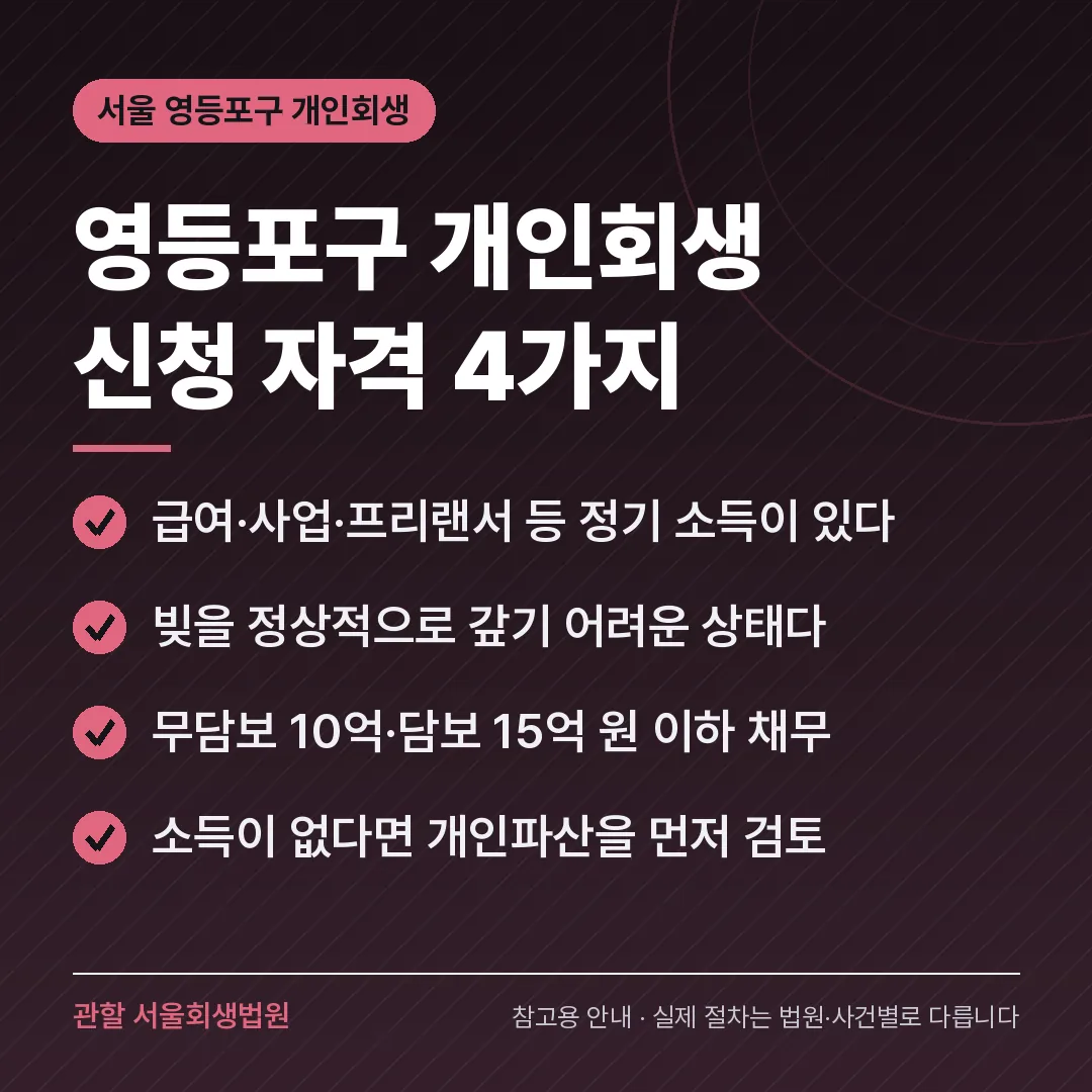 서울 영등포구 개인회생 신청 자격 4가지 서울 영등포구 개인회생 신청 자격 4가지