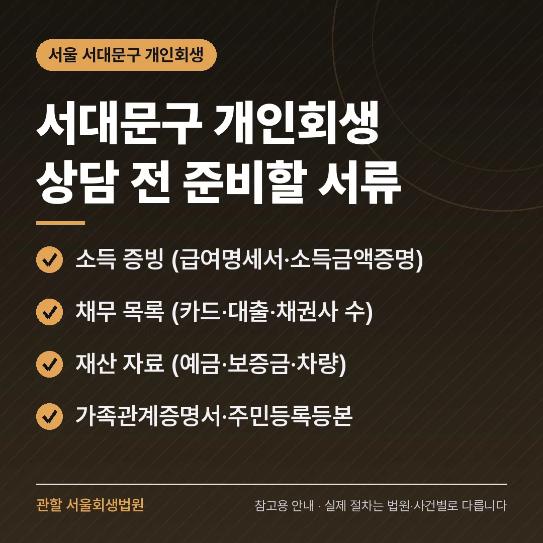 서울 서대문구 개인회생 상담 전 준비 서류 서울 서대문구 개인회생 상담 전 준비 서류