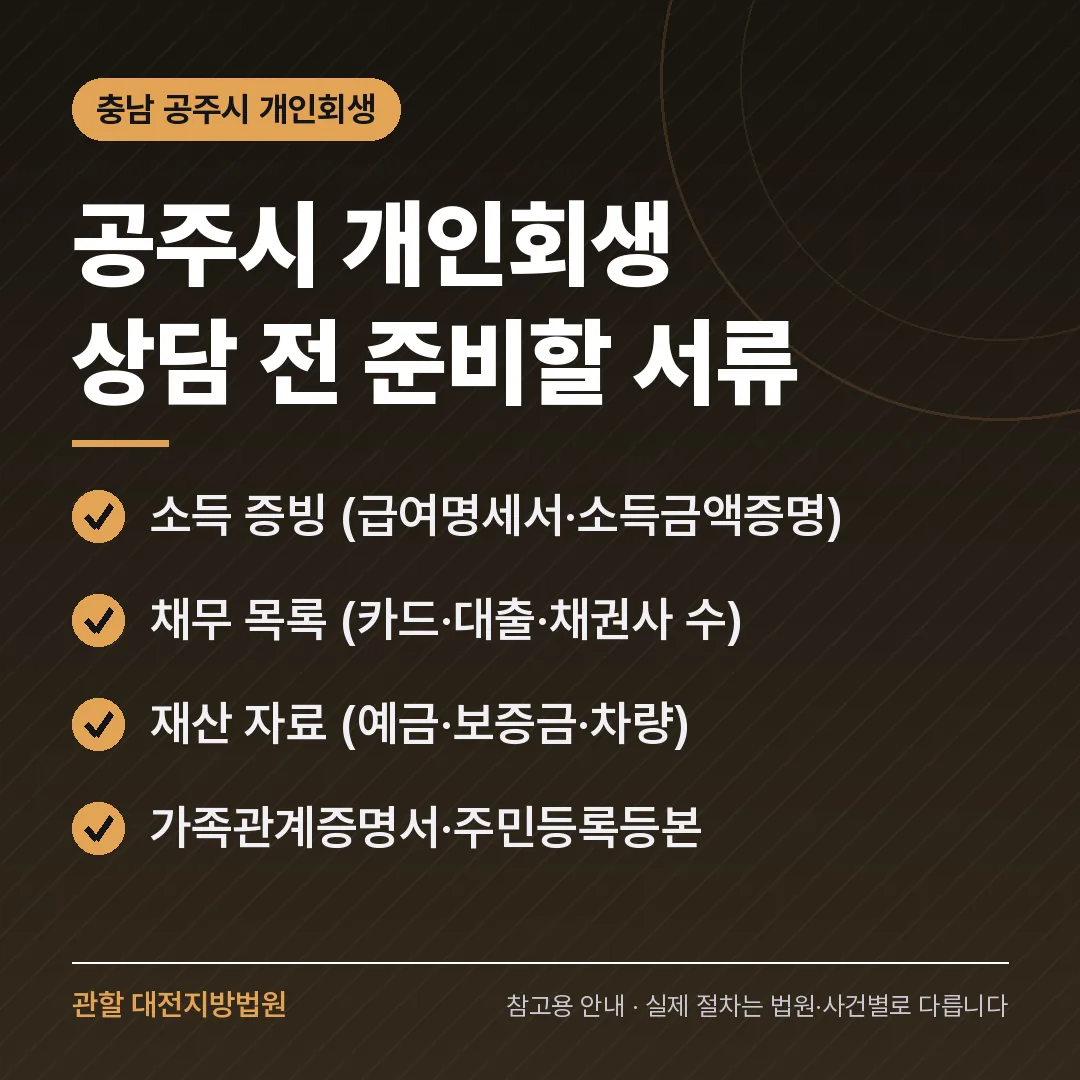 충남 공주시 개인회생 상담 전 준비 서류